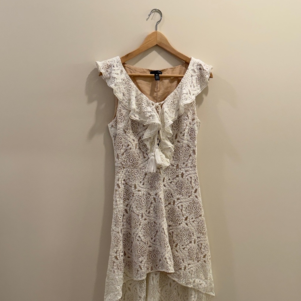 Aqua White Lace High-Low Ruffle Dress